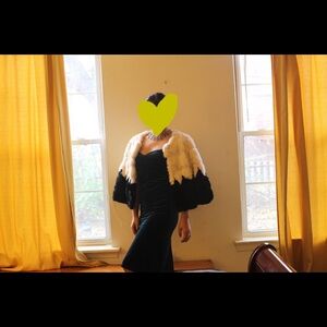 Real Rabbit Fur Half Sleeve Coat - Black nWhite